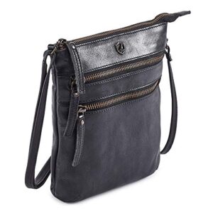 Cochoa Small Triple Zip Real Leather Women's Crossbody- Premium Vintage Crossover Shoulder Sling Bag