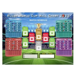 MOECSHSY Rugby World Cup 2023 Wall Chart - France Rugby World Cup Wallchart Poster -Includes 20 Teams Group Stage and Knockout Final Track All Matches Results-A2 Size(42CM*59.4CM)-Folded