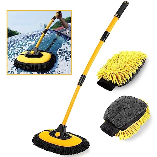 mmz Car Wash Brush with Extendable Telescopic Handles 43" Aluminum Alloy Extra-Long Rod