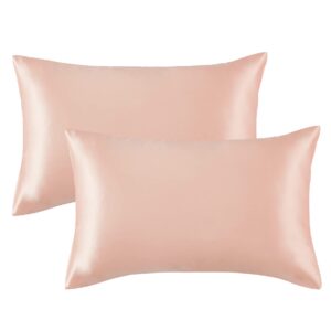 Bedsure Satin Pillow Cases 2 Pack - Coral Pillowcase for Hair and Skin Standard Size with Envelope Closure