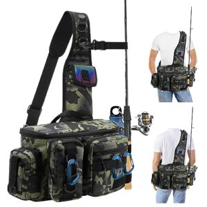 zerotop Fishing Tackle Bags Large Sling Fishing Carryall Bag Multi-Pocket Waterproof Fishing Tackle Storage Bags Holdall with Padded Shoulder Strap