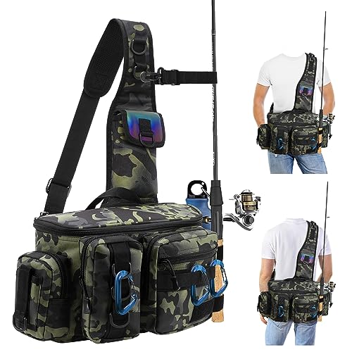 zerotop Fishing Tackle Bags Large Sling Fishing Carryall Bag Multi-Pocket Waterproof Fishing Tackle Storage Bags Holdall with Padded Shoulder Strap