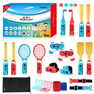 Aceshop 25 in 1 Switch Sports Accessories Bundle for Nintendo Switch / Nintendo Switch OLED Switch Accessories Bundle with Tennis Racket Controller Grip Golf Club Paddle Baseball Bat Wrist&Leg Straps