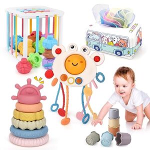 Montessori Toys For Babies Sensory Toys 5 In 1 Include Baby Tissue Box Toy