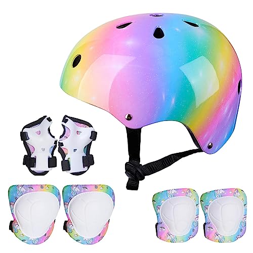 Basumee Kids Helmet and Pads Set Age 3-8 Years Kids Skateboard Helmet Knee Pads Elbow Pads Wrist Pads for Roller Scooter Cycling Skating