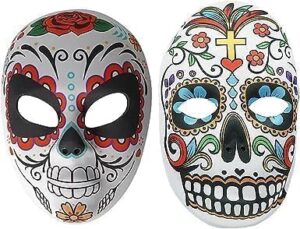 TRIXES 2PC Halloween Sugar Skull Mask Set – Day of the Dead Mask – Mexican Masquerade - Cosplay Costume Party Accessories – Multicoloured Sugar Skull