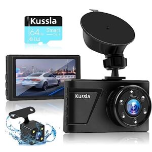 Kussla Dash Cam Front and Rear with 64GB SD Card