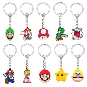 10Pcs Mario Keyring for Kids Boys Adult Girls Birthday Lucky Dip Prizes for Kids 3D Anime Keychain Set Mario Party Bag Fillers for Girls Boys Party Bags Cute Cartoon Keyrings Anime Goodie Bag Fillers