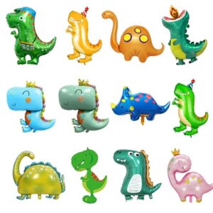 Afritee 3D Dinosaur Balloons - 12PCS Giant Dinosaure Foil Balloon Jumbo Dinosaur Jurassic Theme for Boys Girls Birthday Party Decorations Jungle Theme Party Supplise Decoratio