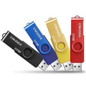 Memory Stick 32GB ENUODA 4 Pack USB 2.0 Flash Drive Swivel Design Pen Drive Storage Thumb Drive (Black Blue Yellow Red)