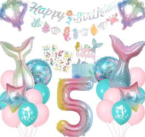 Mermaid Birthday Decorations Little Mermaid Party Decorations 5rd Birthday Decorations For Girls Include Mermaid Balloons Mermaid Number Balloon 5 Mermaid Bunting Happy Birthday Banne