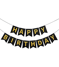 Black Gold shiny birthday bunting banner for kids adult boy girl party decoration flag garland