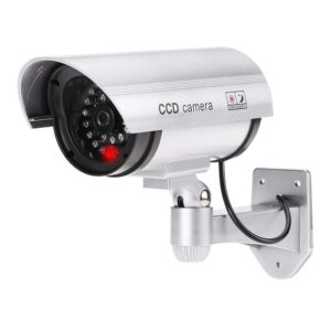 Albert Austin Pack of 1 Dummy CCTV Camera Outdoor Fake Security Camera with Flashing Red Light Battery Powered Easy to Install Adjustable Mounting Bracket Lightweight Compact Design CCTV Signs Silve