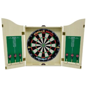 GORILLA DARTS Centre Set MDF Light Oak Cabinet Set Dartboard inc Darts Package