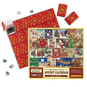 Jigsaw Puzzle Advent Calendar - 2023 Christmas Holiday Jigsaw Puzzle - 1000PCS Christmas Countdown Calendars Holiday Puzzles for Kids Adults Gif