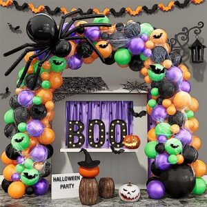 DBKL 165pcs Halloween Balloon Garland Arch kit with Halloween Spider Web and Bat