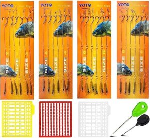 YOTO 24pcs Carp Fishing Hair Rigs Wide Gape Krank Barbless Telfon Carp Hooks Anti-Tangle Swivel braided line Rig with 3 Boilie Stoppers and Needles