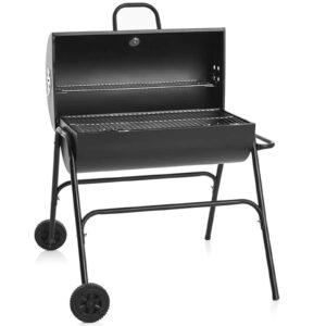 Gr8 Garden Large Portable Oil Drum Charcoal BBQ Cooking Grill Patio Barbecue Barbeque With Warming Rack Wheels Stand