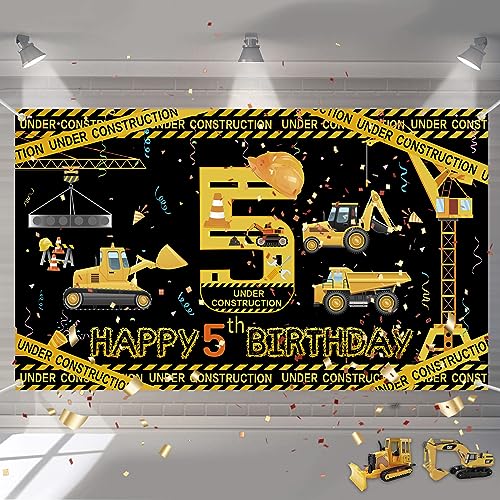 Construction 5nd Birthday Backdrop Banner