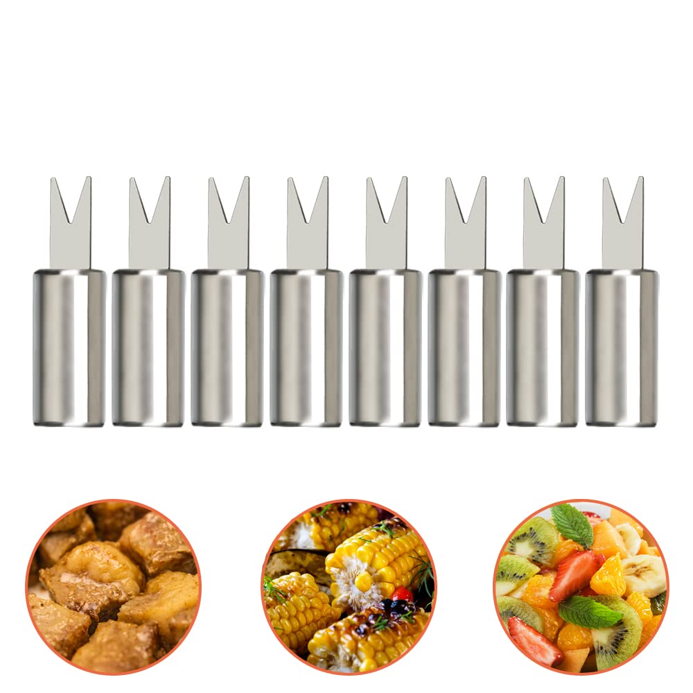 SENZEAL 8Pcs Corn Holders Corn on Cob Forks Stainless Steel Sweet Corn Food Fruit Forks Corn Skewers for BBQ Camping Picnics Parties Kitchen Tool Silve
