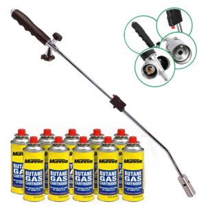Munnie Gas-Powered Weed Burner with Auto Ignition | Weed Killer Weed Burner | Adjustable Flame | Eco-Friendly Compatibility with Butane Gas Canister (Burner + 10 Canister)