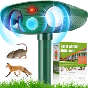 Solar Animal Repeller Ultrasonic Repeller Waterproof Outdoor Repellent Deterrent with Motion Sensor and Flashing Light for Garden Yard Field Farm Dogs