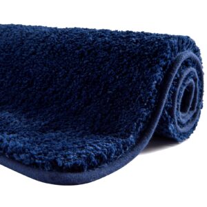 SFLXO 60cm x 40cm Non Slip Bath Mat Machine Washable Bath-Mats For Bathroom Durable Soft Bath Rugs Water Absorbent Bathroom Mats Fluffy Microfiber Bath Rug Navy Blue