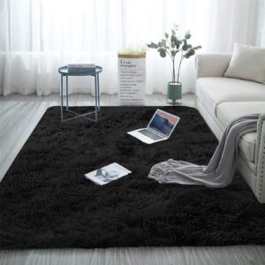 Blivener Soft Touch Area Rug Bedroom Anti-Skid Yoga Carpet Shaggy Rugs Fluffy Motley Tie-dye Carpets Black 120 x 200 cm