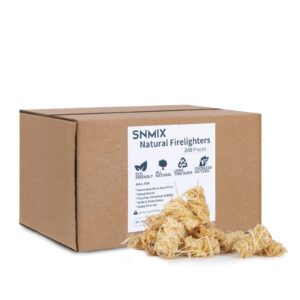SNMIX Natural Firelighters - 200 Pack Eco Wood Wool Fire Lighters for Wood & Log Burners
