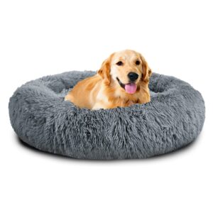 Mirkoo Dog Beds Calming Pet Bed for Large Medium Small Dogs (L/XL/XXL/XXXL) Washable Anti Anxiety Round Fluffy Long Plush Faux Fur Pet Bed