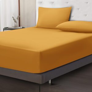 Moonlight Bedding Fitted Sheet 40 Cm Extra Deep Pocket Bed Sheets 16 inch Ultra Soft Bottom Sheet Brushed Microfiber Breathable Shrinkage and Fade Resistant (Ochre