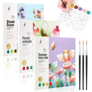 TOYESS Kids Water Colouring Books Set with Paint Brush and 6 Paint Blocks for Children