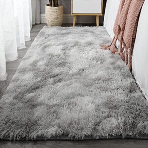 Calore Area Rugs Fluffy Living Room Rugs Shaggy Area Rug Bedroom Carpet Large Rug Soft Kids Room Rugs Comfortable Floor Mat for Home Decor (Grey White