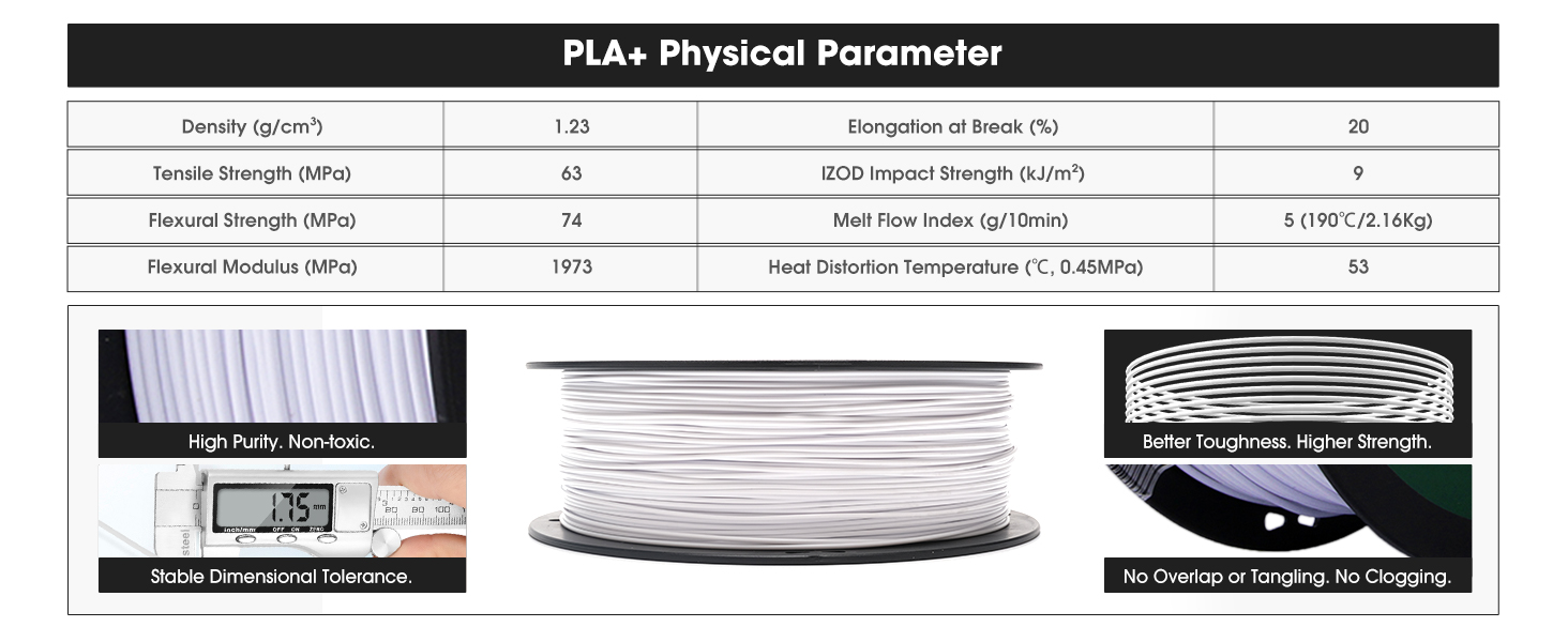 eSUN PLA+ Filament 1.75mm 3D Printer Filament PLA Plus 1KG Spool 3D Printing Filament