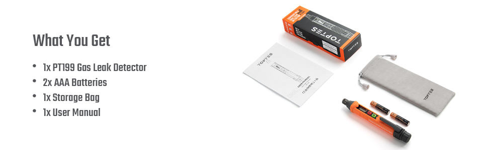 TopTes PT199 gas leak detector accurately locate leaks of various combustible gases like natural gas