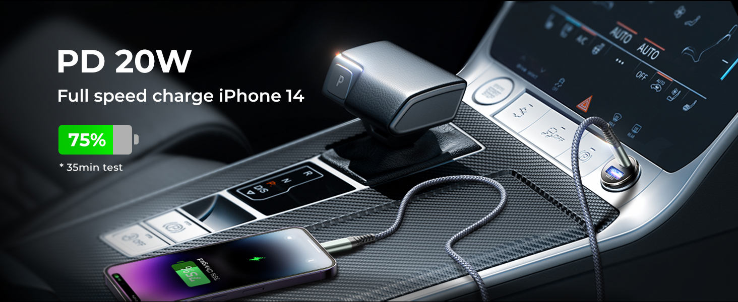 cigarette lighter USB C car charger dual port mini metal car charger