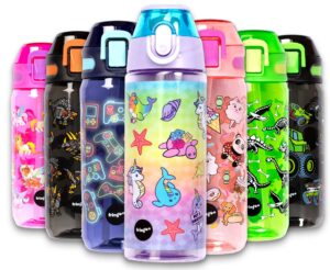 Fringoo Kids Water Bottle with Straw 100% Leak Proof BPA Free 600ml Bottle for School Nursery Travel Kids Narwhal & Seahorse 600ml