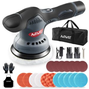 Cordless Car Polisher Buffer AUTIWOZ Dual Action 5 Inch Portable Polishing Sander Machine Kit 2500-5000 RPM 8-Speeds 125mm Buffing Pad Kit for Car Detailing Polish with 2PCS 12V Battery