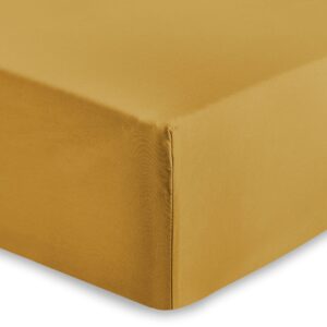 AMEHA King Size Fitted Sheet 25 cm Deep Soft Brushed Microfiber Fabric Easy Care Fade Resistant Fitted Bed Sheets (Ochre
