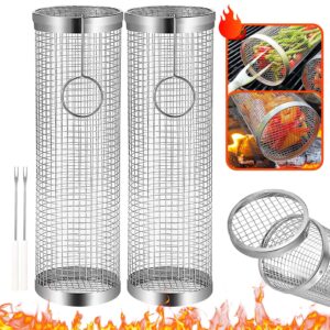 2PCS Stainless Steel BBQ Rolling Grill Basket
