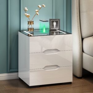 Jehiatek White Bedside Table with Wireless Charging & USB Charging Station