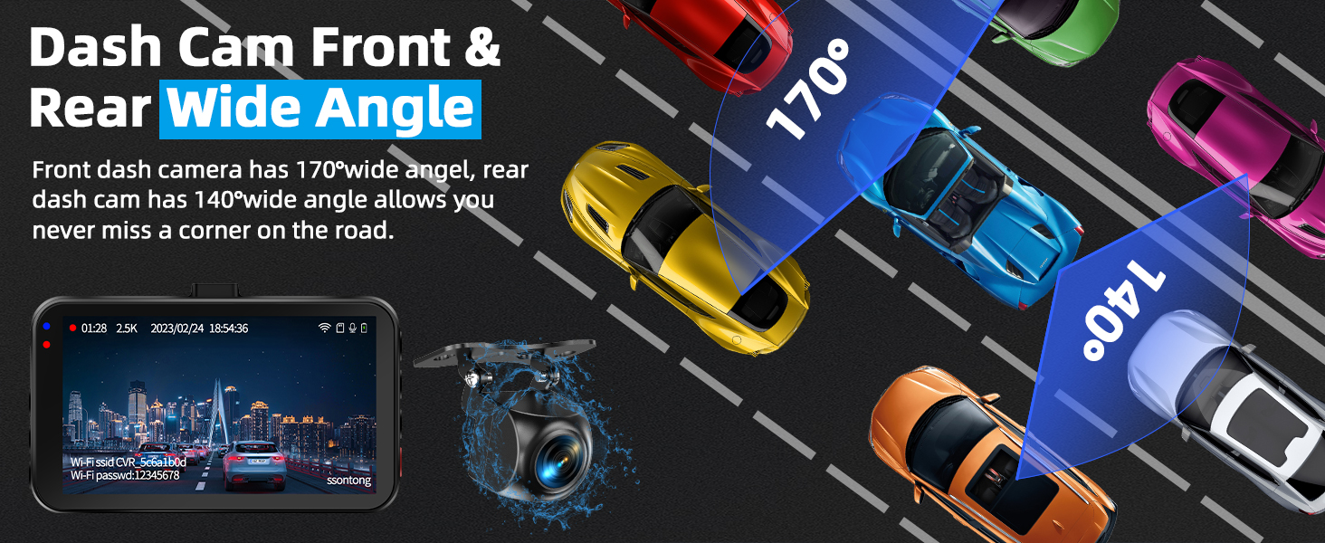 ssontong dash cam front and rear camera