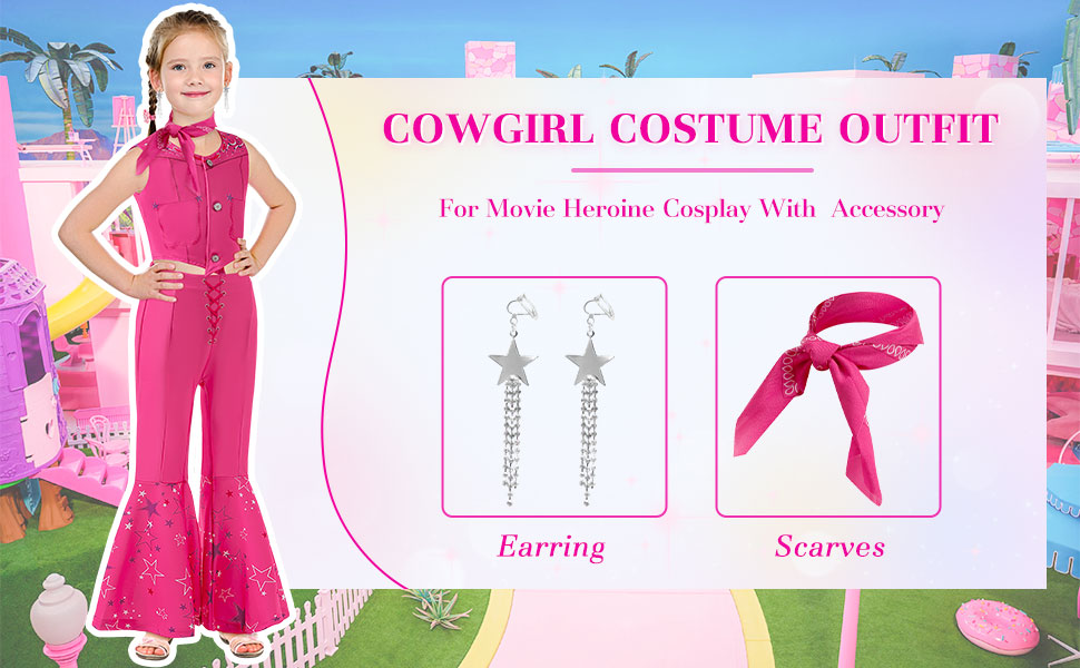 GMEDJVE Girls Cowgirl Costume Movie Heroine Cosplay Pink cowgirl outfit Kids Western Dress up