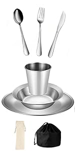 WYNOTT Camping Cutlery Set Stainless Steel Tableware Mess Kit