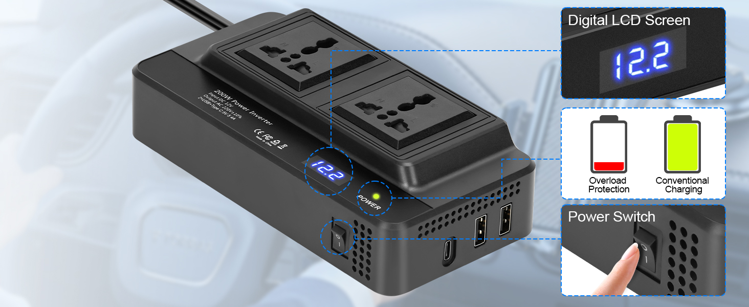 SUPAREE 200W Power Inverter Car Charger Car Inverter 12V to 240V