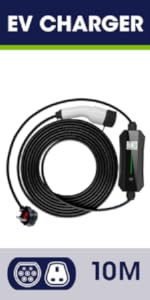 EV charger electric car charger LCD digital screen charging data type 2 3 pin plug UK 10M 10 metres