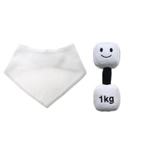 Plush Toy Dumbbell - Suitable for Newborn Babies - Very Cute Soft Baby Toy - Plush Toys for Babies - Baby Gift - First Gift and 100% Cotton - White Pop Over Baby Bib (Lamby Black and White)