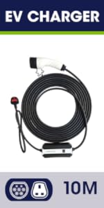 EV charger electric car charger electric vehicle charger type 2 to 3 pin plug UK plug 10M 10 metres