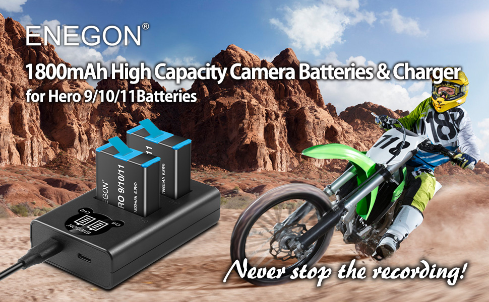 Hero 11 10 9 Battery 1800mAh 2 Pack Rechargeable