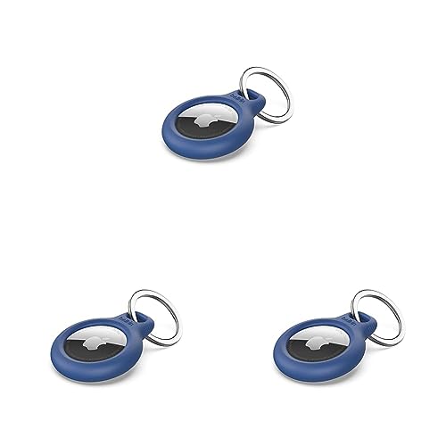 Belkin F8W973 AirTag Case with Key Ring (Secure Holder Protective Cover for Air Tag with Scratch Resistance Accessory) - Blue (Pack of 3)
